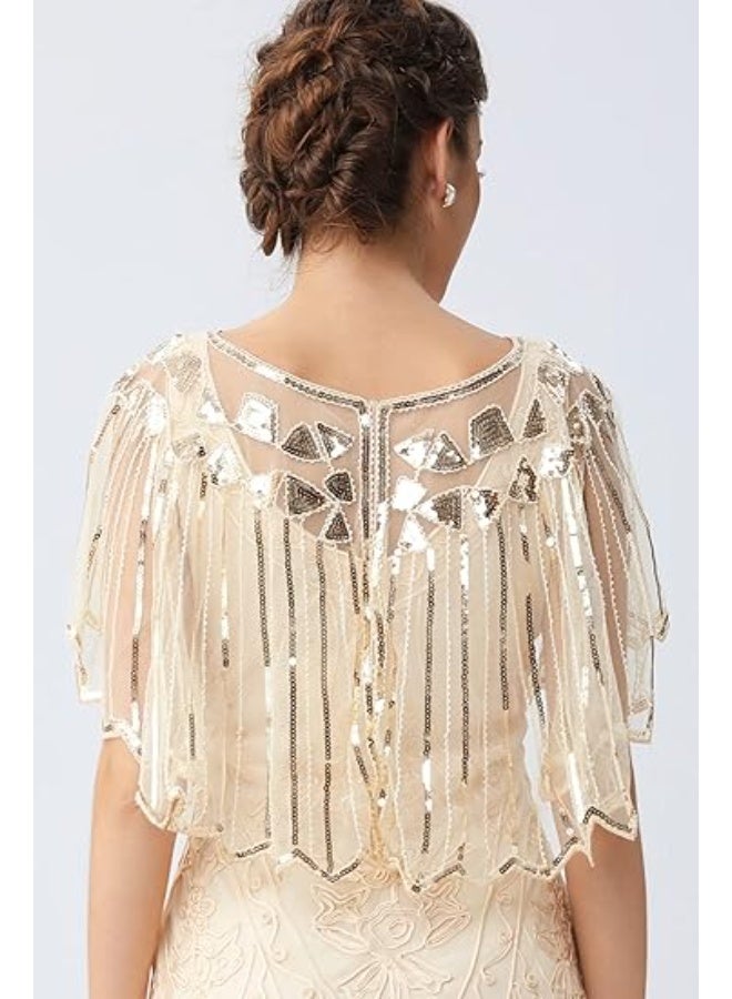 SUNSAR Shawl Wraps Sequin Beaded Evening Cape Bridal Shawl(Champagne) - Image 4