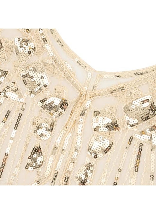 SUNSAR Shawl Wraps Sequin Beaded Evening Cape Bridal Shawl(Champagne) - Image 5