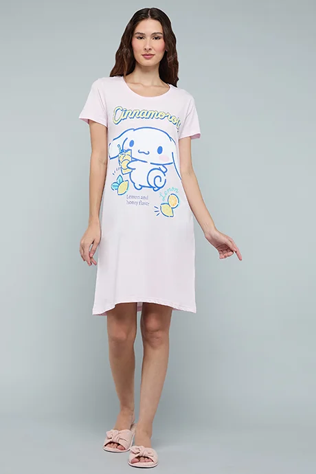 أر أند بي Cinnamoroll Print Nightdress with Crew Neck and Short Sleeves