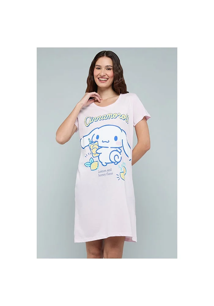 R&b Cinnamoroll Print Nightdress with Crew Neck and Short Sleeves
