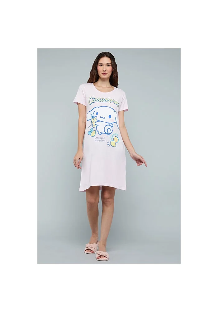R&b Cinnamoroll Print Nightdress with Crew Neck and Short Sleeves