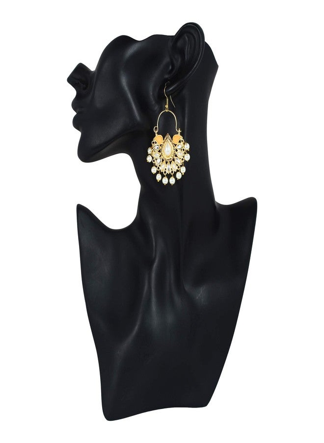 Moonstruck Traditional Indian Chandbali Kundan Hoop Earrings With Pearls for Women (Peach) - Image 4