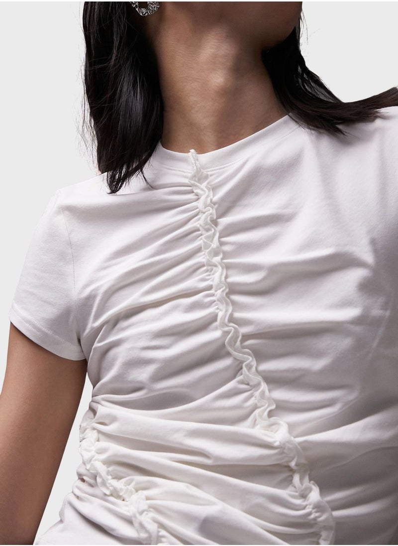 TOPSHOP Crew Neck Ruched Crop Top  - Image 3