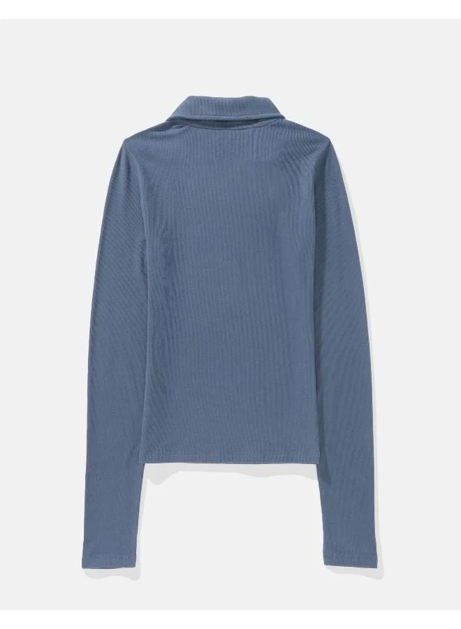 American Eagle AE Long-Sleeve Plush Polo T-Shirt