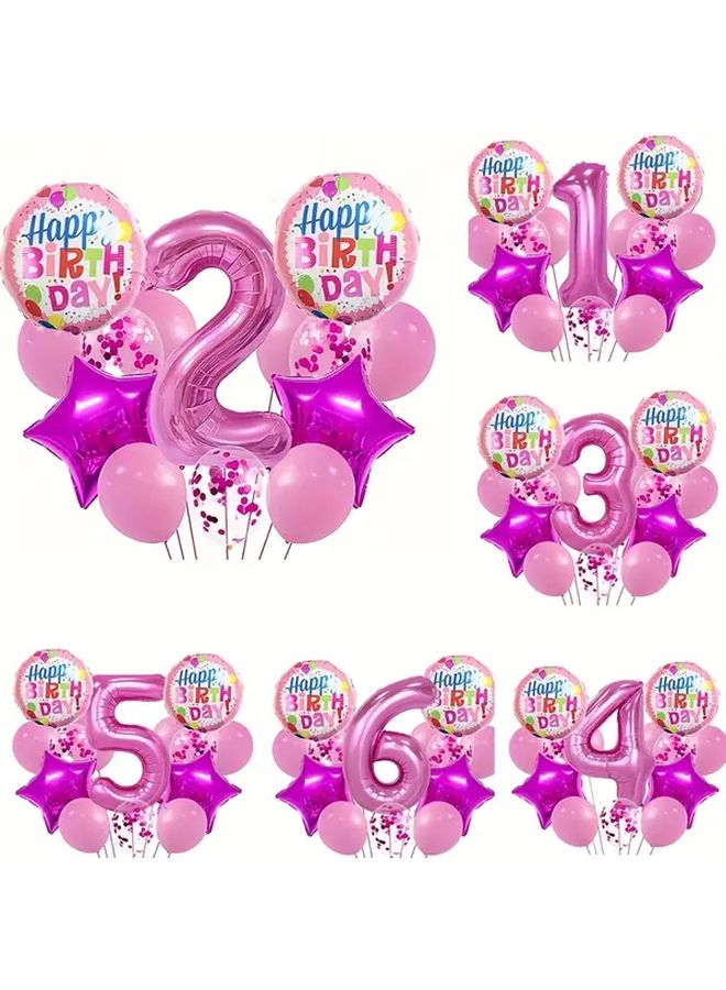 Pink Birthday Balloon Set With Number 6 And Star Balloons For Party Decorations - Image 1
