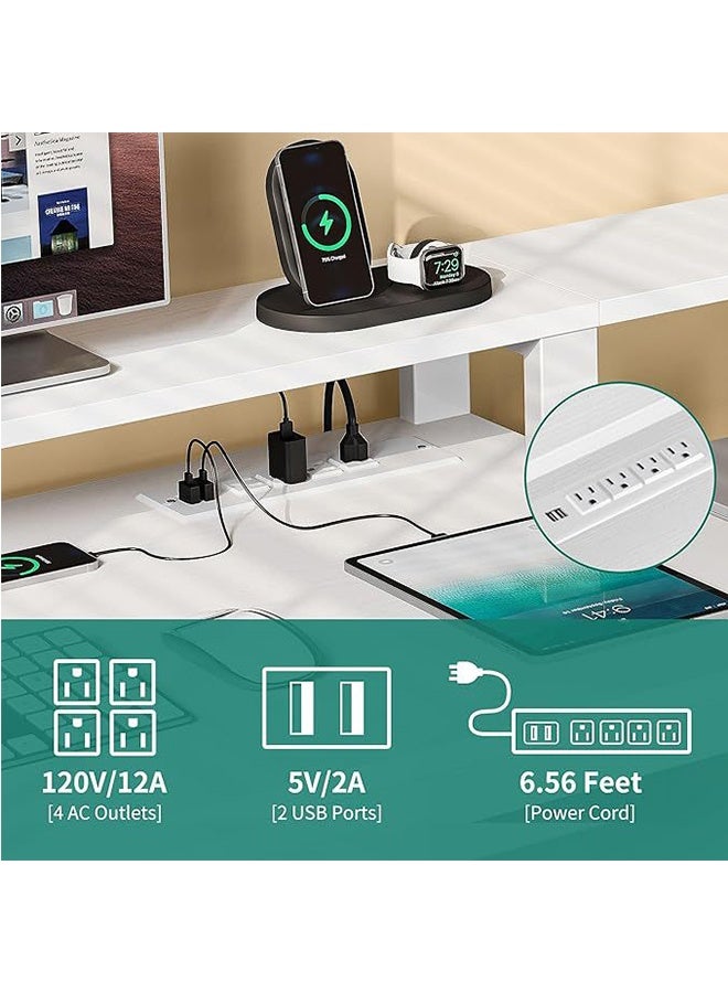 JCB CHIC مكتب كمبيوتر LED مزود بمأخذ كهربائي، مكتب دراسة متعدد الوظائف مزود بثلاثة أدراج تخزين وخزانة مفتوحة، مكتب ألعاب مزود بحامل شاشة طويل، مكتب زاوية مكتبي مزود برف تخزين - Image 5