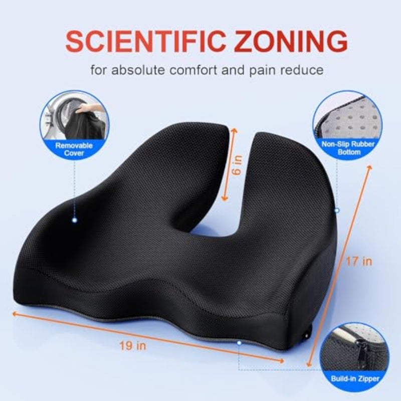 Memory Foam Seat Cushion for SciaticaTailbone Pain Black Large Firm Support Cushion Pressure Relief Coccyx Pad for Office Chair Gaming Chair and Car Seat Ideal for Long Sitting - Image 4