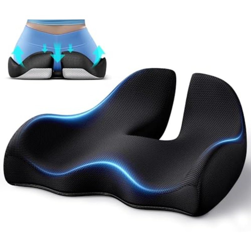 Memory Foam Seat Cushion for SciaticaTailbone Pain Black Large Firm Support Cushion Pressure Relief Coccyx Pad for Office Chair Gaming Chair and Car Seat Ideal for Long Sitting - Image 1