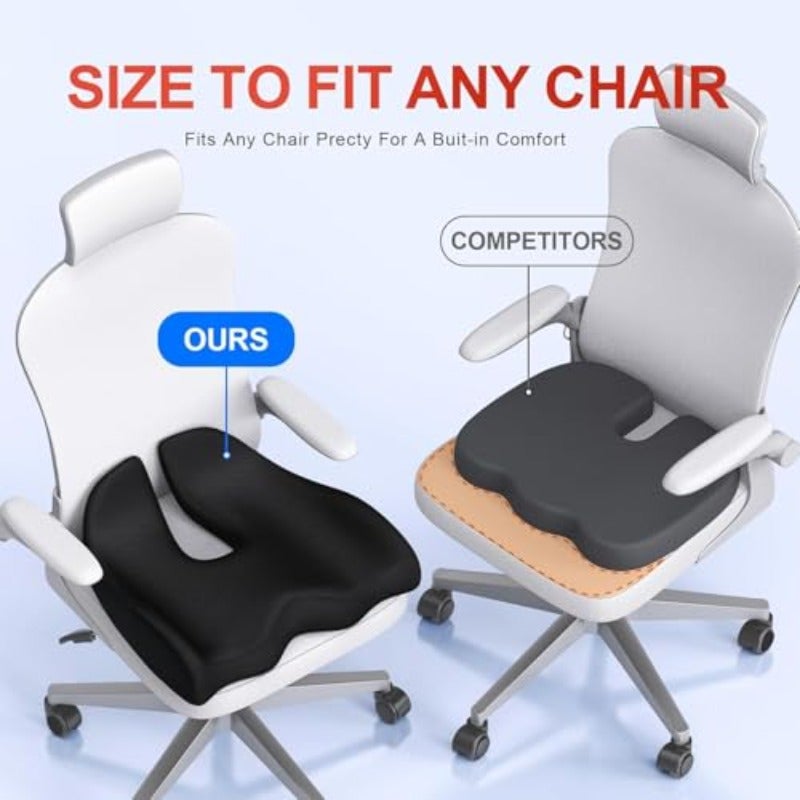 Memory Foam Seat Cushion for SciaticaTailbone Pain Black Large Firm Support Cushion Pressure Relief Coccyx Pad for Office Chair Gaming Chair and Car Seat Ideal for Long Sitting - Image 2