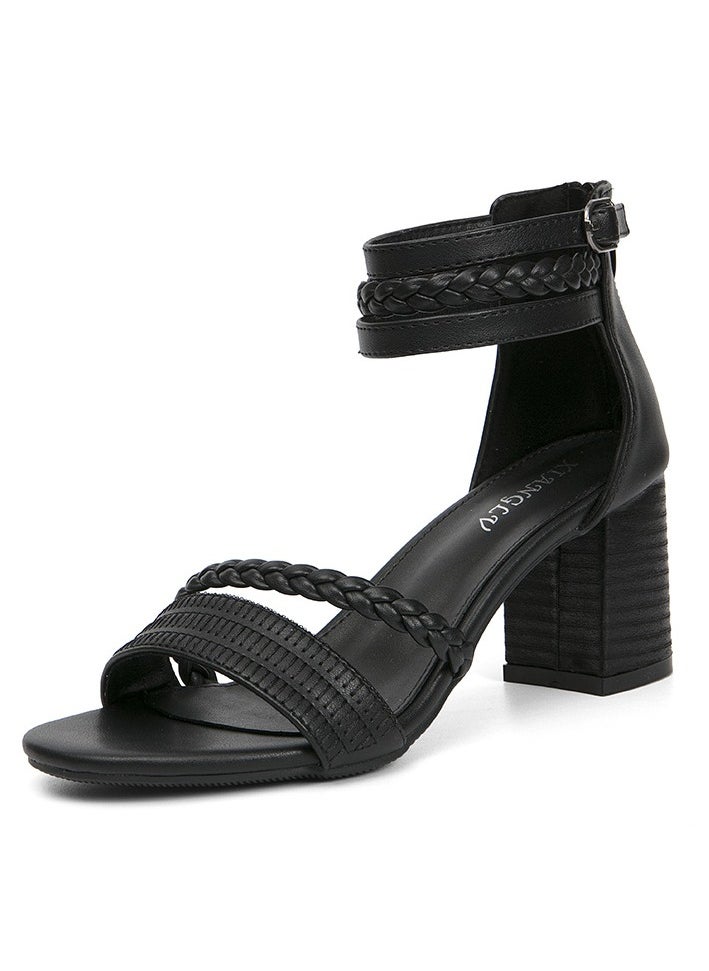 SIKETU 2025 New Women's Casual Coarse Heel Strap High Heel Roman Sandals  - Image 1