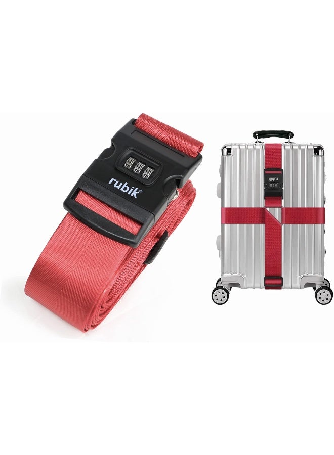 Rubik 160 Inch Cross Luggage Strap with 3 Number Password Lock, Premium Adjustable Travel Packing Belt for Bag Baggage Suitcase Safety (1 Pack) Red  - Image 1