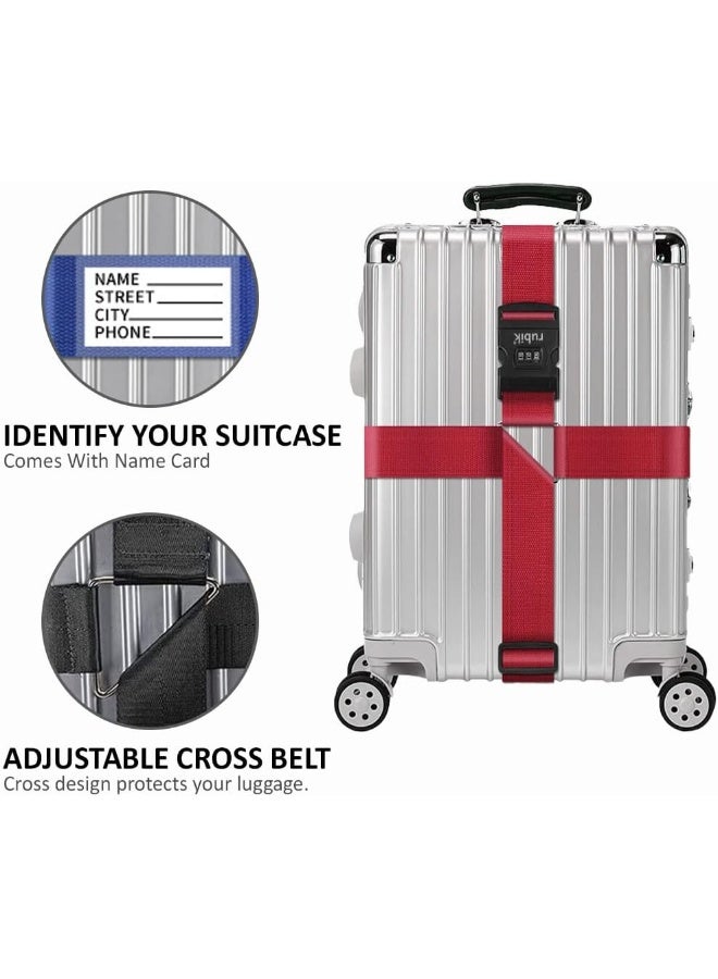 Rubik 160 Inch Cross Luggage Strap with 3 Number Password Lock, Premium Adjustable Travel Packing Belt for Bag Baggage Suitcase Safety (1 Pack) Red  - Image 2