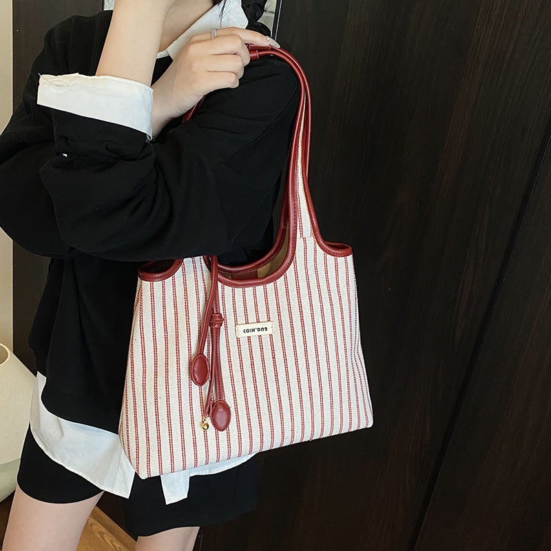 Striped Contrast Color Tote Bag Women'S Summer Niche Casual Casual Fashion Portable Shoulder Underarm Bag - Image 5