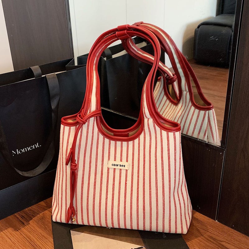 Striped Contrast Color Tote Bag Women'S Summer Niche Casual Casual Fashion Portable Shoulder Underarm Bag - Image 3