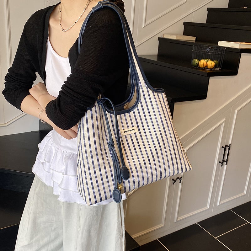 Striped Contrast Color Tote Bag Women'S Summer Niche Casual Casual Fashion Portable Shoulder Underarm Bag - Image 2