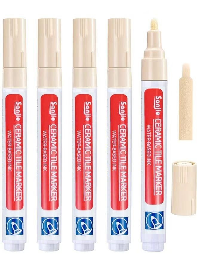 SanJie 5 قطع بلاط قلم الجدار جراوت استعادة القلم إصلاح علامة جراوت ملء القلم لاستعادة بلاط جراوت الجدار أرضية الحمامات والمطبخ (بيج) - Image 1