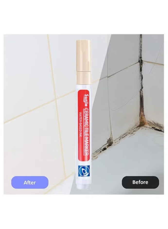 SanJie 5 قطع بلاط قلم الجدار جراوت استعادة القلم إصلاح علامة جراوت ملء القلم لاستعادة بلاط جراوت الجدار أرضية الحمامات والمطبخ (بيج) - Image 2