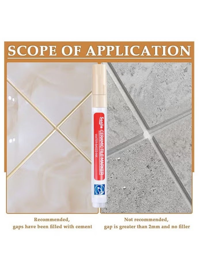 SanJie 5 قطع بلاط قلم الجدار جراوت استعادة القلم إصلاح علامة جراوت ملء القلم لاستعادة بلاط جراوت الجدار أرضية الحمامات والمطبخ (بيج) - Image 3