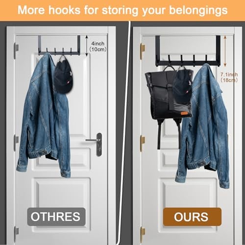 BOOMIBOO Over The Door Hooks, Sturdy Door Hanger, Towel Rack Towel Hooks for Bathroom 12 Hooks Large Over The Door for Bathroom, Bedroom，Kitchen - Image 5