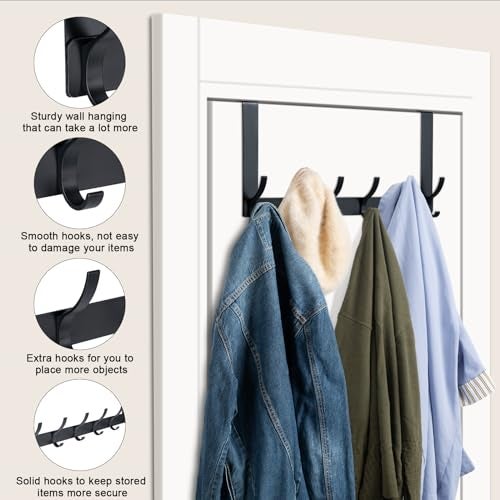 BOOMIBOO Over The Door Hooks, Sturdy Door Hanger, Towel Rack Towel Hooks for Bathroom 12 Hooks Large Over The Door for Bathroom, Bedroom，Kitchen - Image 3