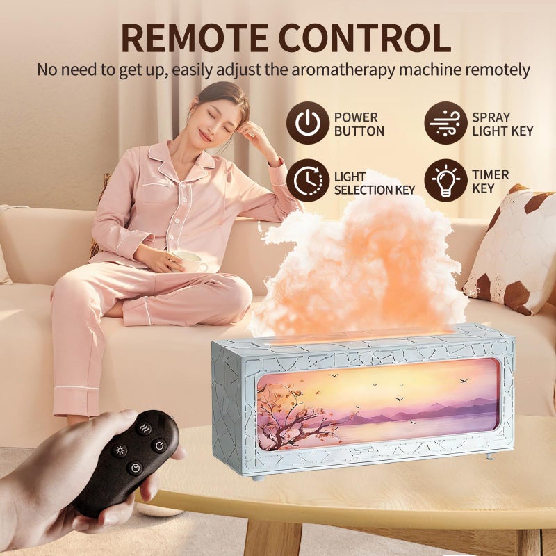 ITHUGE Fireplace Flame Essential Oil Diffuser - 7 Color LED Ultrasonic Aromatherapy Humidifier, 250ml, with Timer, Suitable for Home, Bedroom, Office, Yoga (C08W) - Image 3