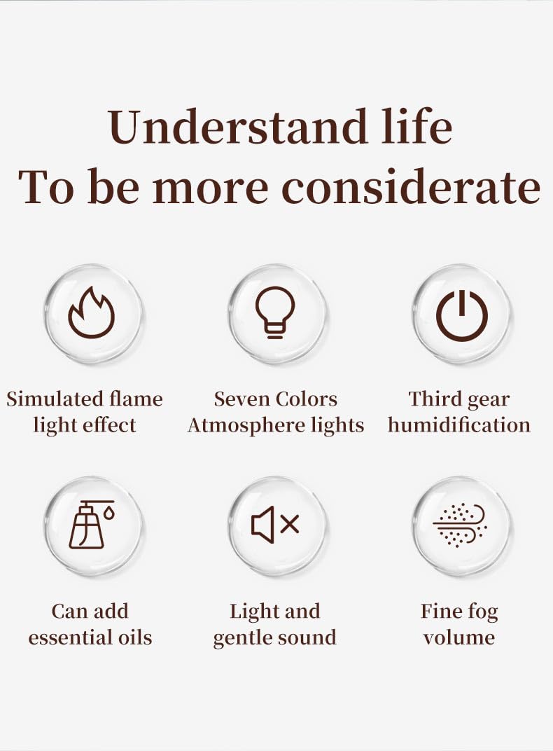 ITHUGE Fireplace Flame Essential Oil Diffuser - 7 Color LED Ultrasonic Aromatherapy Humidifier, 250ml, with Timer, Suitable for Home, Bedroom, Office, Yoga (C08W) - Image 5