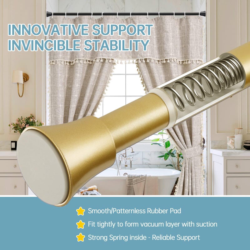 EBOATOP Gold Shower Curtain Rod - Tension Curtain Rod for Window or Bathroom Adjustable 32 to 62 inch Spring Tension Shower Rod No Drilling Non Slip, Gold - Image 5