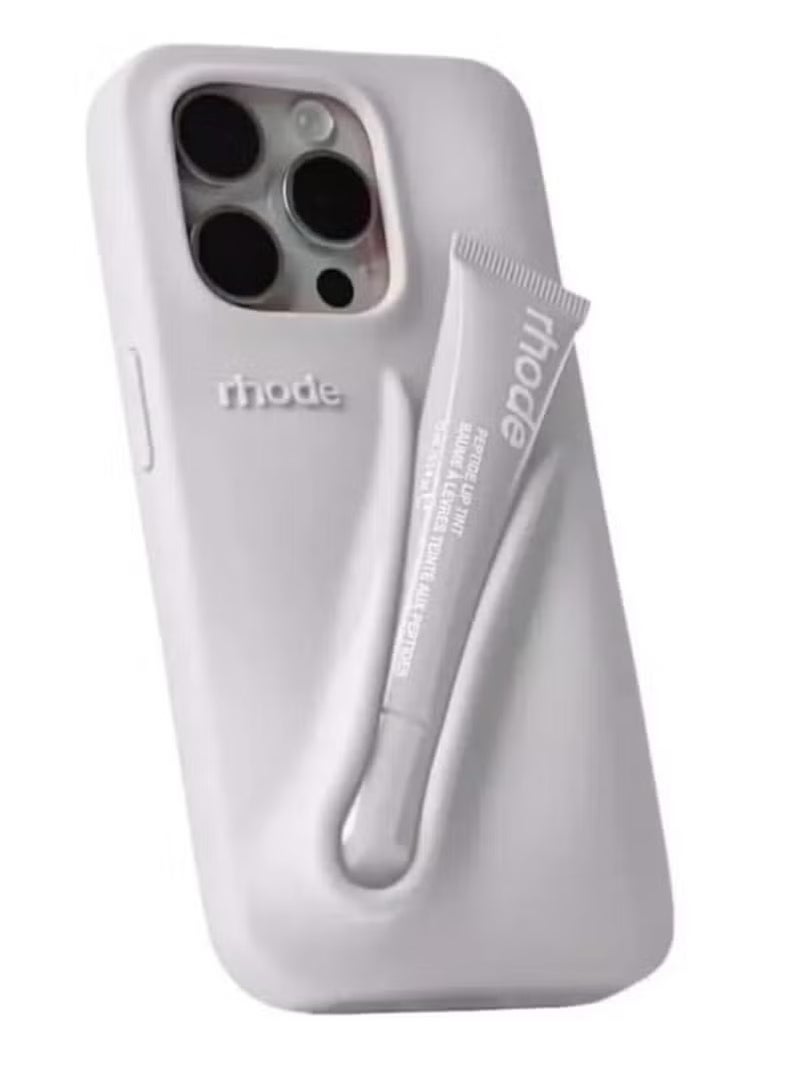 rhode iPhone 16 Pro Silicone Case Lip Holder for Cell Phone, Lip Gloss Adhesive Sleeve for Phone, Lip Holder Stick-on Phone Case, Back Stick On Holder for iPhone Phones (GREY) - Image 1