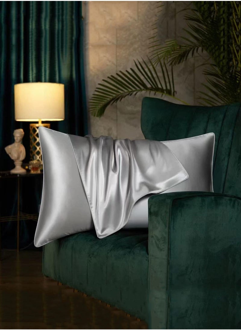 joyzzz 100% Natural Pure Mulberry Silk Pillowcase for Hair and Skin, Hypoallergenic, Highest Grade Natural Silk Pillow Case with Hidden Zipper (1pcs,Standard 48x74cm, Silver Grey)  - Image 1