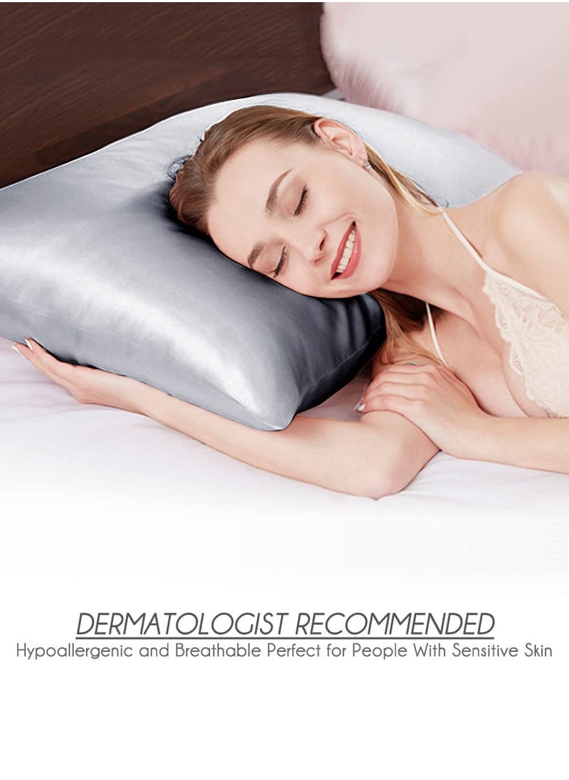 joyzzz 100% Natural Pure Mulberry Silk Pillowcase for Hair and Skin, Hypoallergenic, Highest Grade Natural Silk Pillow Case with Hidden Zipper (1pcs,Standard 48x74cm, Silver Grey)  - Image 3
