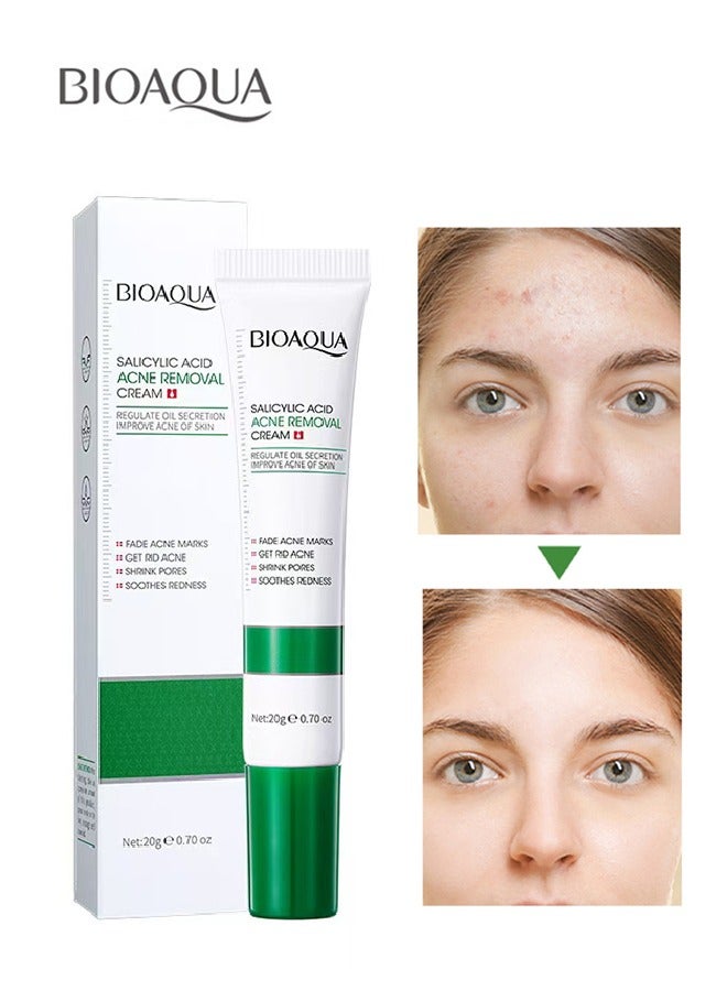 BIOAOUA Salicylic Acid Acne Removal Cream , Acne Treatment Face Cream, Acne Spot Treatment for Face & Acne Dots, Natural Cystic Acne Treatment, For All Skin Types, Premium Acne Scar Cream & Pimple Remover 20g - Image 1
