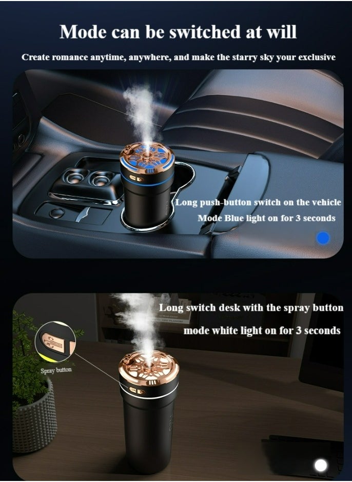 Healife Car aromatherapy humidifier, USB mini aromatherapy air humidifier, mini LED colorful starry sky ceiling atmosphere light, dual atomization port AI smart start, suitable for cars, rooms, home offices, bedrooms  - Image 3