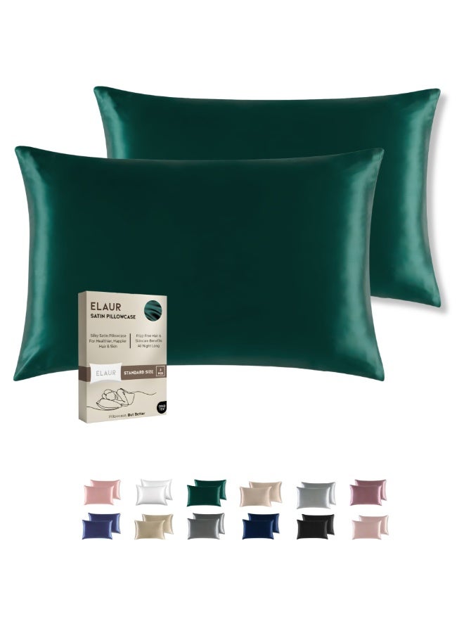 ELAUR Satin Pillowcase for Hair and Skin, Super Soft and Cooling Similar to Silk Pillow Cases 2 Pack with Envelope Closure, Gift for Women Men(20"x26" Standard Size) (Green) - Image 1