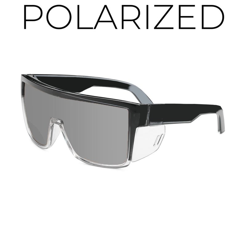 Leba Polarized Sports Sunglasses UV400 for Men & Women, Full-Frame Windproof Cycling Driving Glasses with Grey TAC Lenses, Black PC Frame - Black Clear Frame Silver Polarized