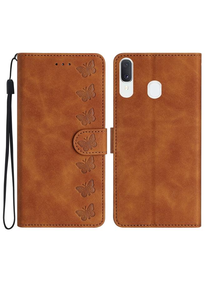 اس-توب جراب لهاتف Samsung Galaxy A20e مصنوع من الجلد المنقوش بسبع فراشات - Image 1