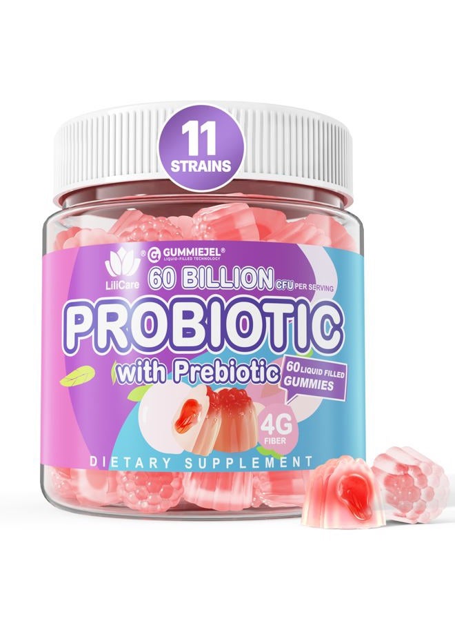 EnvyDeal Sugar Free Probiotic Gummies, 60 Billion CFU, 11 Strains with Prebiotic Fiber, Probiotic-Filled Gum - Image 1