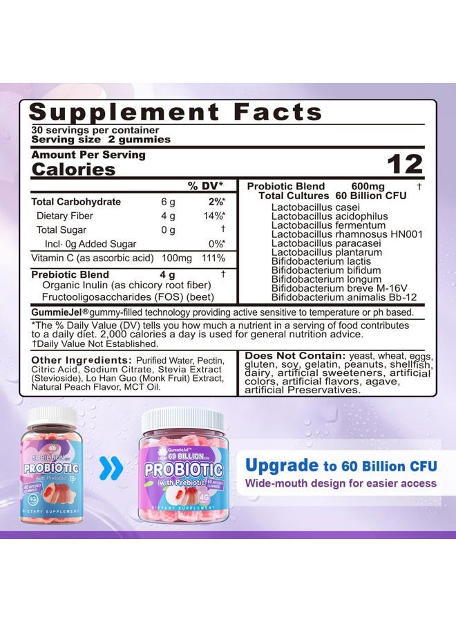 EnvyDeal Sugar Free Probiotic Gummies, 60 Billion CFU, 11 Strains with Prebiotic Fiber, Probiotic-Filled Gum - Image 2