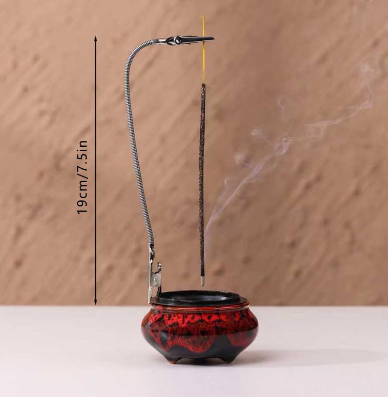 LamDawn Incense Burner with Calabash Incense Stick Holder - Porcelain Charcoal Censer for Use with Resin Granular Powder Cone or Coil Incense (Fambe Red) - Image 2