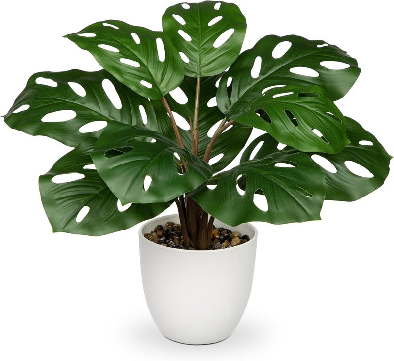 Villa Como 30cm Artificial Monstera Plant Potted, Faux Monstera Plant Fake Tropical Plants Potted for Home Table Office Desk Shelf Bedroom Living Room Farmhouse Decor - Image 1
