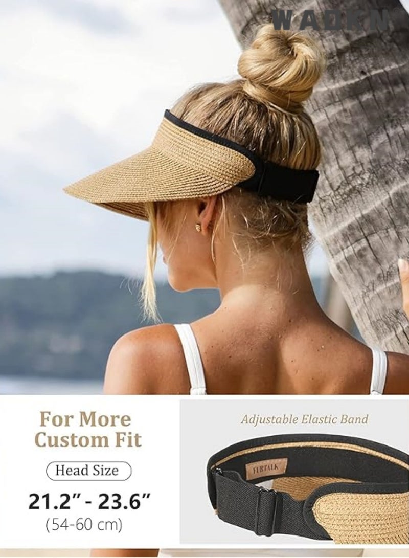 WAOKN Women's Elegant Straw Sun Visor Hat - Chic Khaki Sun Visors Specifically Designed for Women,Perfect for Protecting Against Harmful UV Rays While Adding a Touch of Style to Any Outdoor Activity - Image 3
