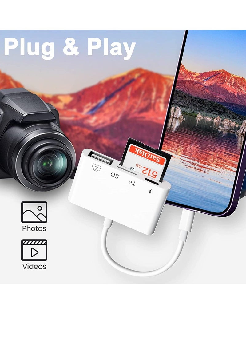 SD Card Reader for iPhone/iPad,iPhone SD Card Reader,4 in 1 USB OTG Adapter for iPhone Compatible MicroSD/SD