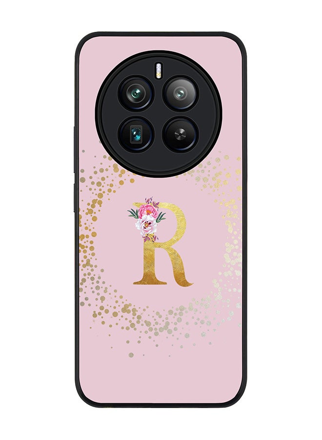 Stylizedd حافظة حواف سوداء متينة لهاتف Realme 12 Pro / Realme 12 Pro Plus 5G، تصميم مخصص بحرف أولي مزخرف بالأزهار - حرف R (وردي) - Image 1