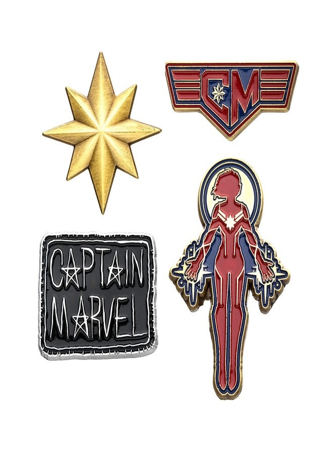 Marvel Comics: Captain Marvel Unisex Adult Enamel Lapel Pin Set (4 pieces). Pin Colors: Gold/Silver/Red. One Size.