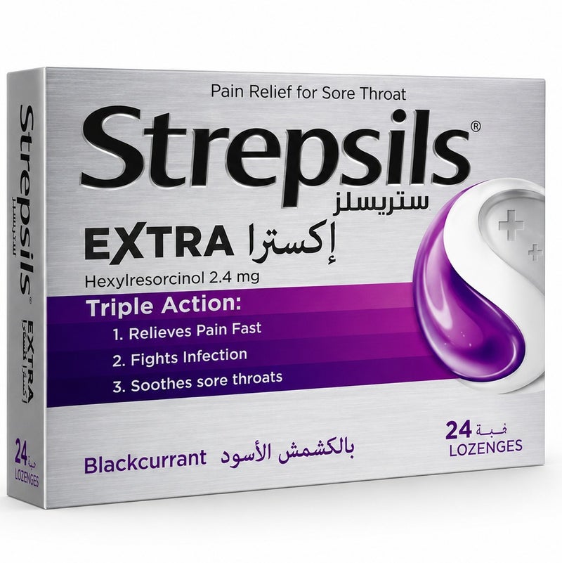 Strepsils Extra Blackcurrant Lozenges 24’s (Soothing Relief for Sore Throat)