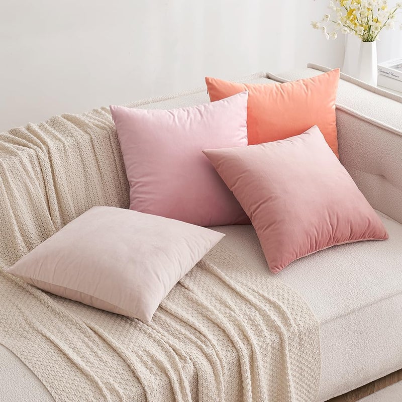 ميولي حزمة Miulee من 2 وسادة مخملية وردية دبانية تغطي 24 × 24 بوصة ناعم ناعم صلبة مربعة مربعة مجموعة وسادة لغرفة نوم أريكة الأريكة الينابيع - Image 5