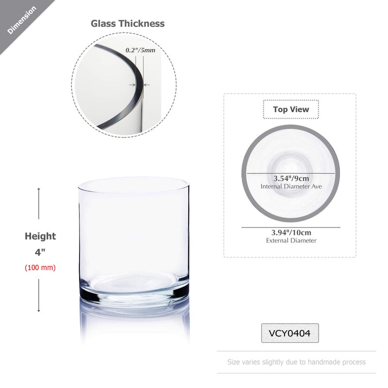 WGVI WGV Cylinder Vase, 4" W x 4" H, Floral Container, Glass Candle Holder Centerpiece Planter Terrarium for Wedding Party Event, Home Office Decor, Clear, 1 Piece - Image 2