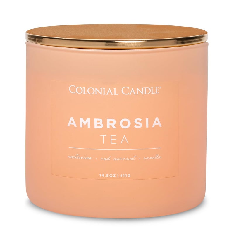 Colonial Candle Ambrosia Tea Scented Jar Candle, Pop of Color Collection, 3 Wick, 14.5 oz - Up to 60 Hours Burn - Image 1