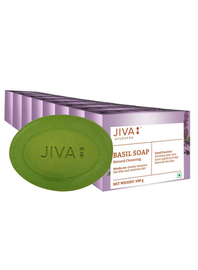 Jiva Ayurveda Basil Bathing Soap For Anti Pimple| Anti Acne;Pack Of 8 - Image 1