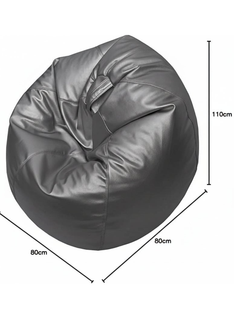 Harmony Home Puffy Leather Bean Bag | Versatile Comfy Lounge & Bedroom Seating | Water-Repellent | Dimensions 110x80cm | Grey - Image 2