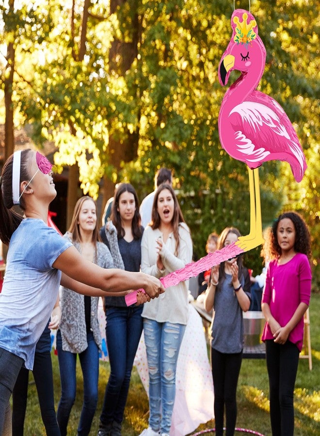 Threan Pink Flamingo Piñata Tropical Party Supplies Small Hawaiian Flamingo Piñata with Blindfold Stick for Pool Luau Hawaii Summer Theme Birthday Party Decorations, 16.1 x 11.8 x 3.1 Inch - Image 5